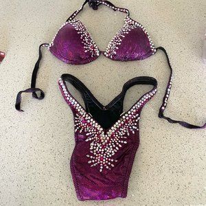 NPC Figure Competition Suit - ShinyDark Pink & AB SwarovskiCrystal Bursts - Used